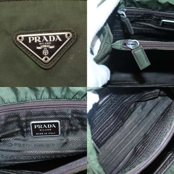 PRADA Hand Bag Nylon Khaki Silver - Picture 11 of 13